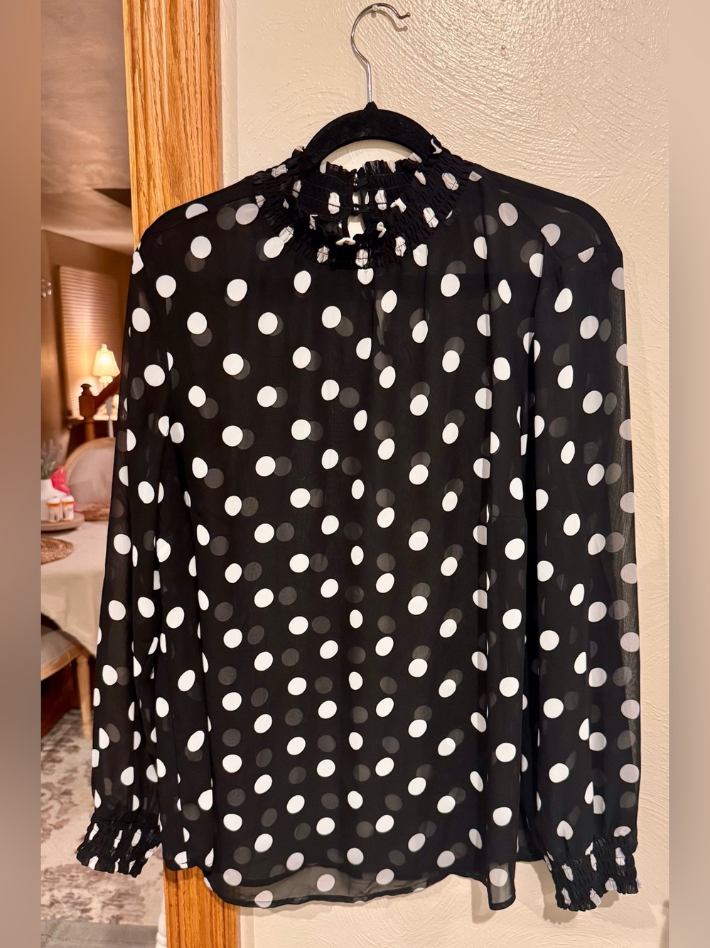 torrid Black & White Polka Dot Smocked Neck Blouse